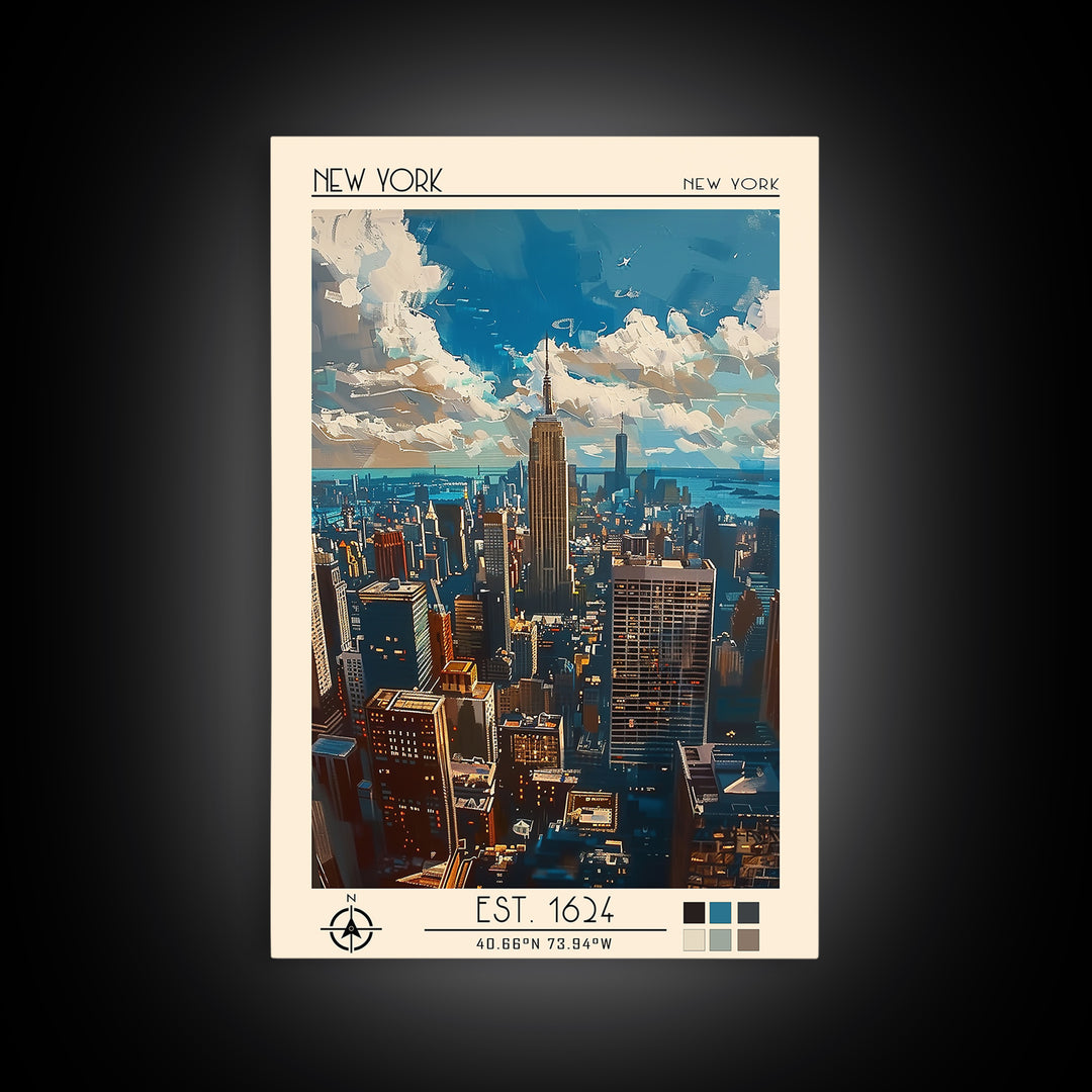 New York Travel Poster, Framed Canvas Print, Travel Wall Art, City Wall Art, Retro Travel Poster, Retro Travel Print, Retro Wall Art