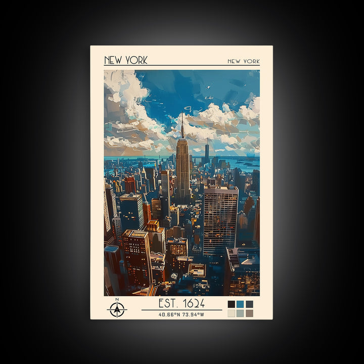 New York Travel Poster, Framed Canvas Print, Travel Wall Art, City Wall Art, Retro Travel Poster, Retro Travel Print, Retro Wall Art