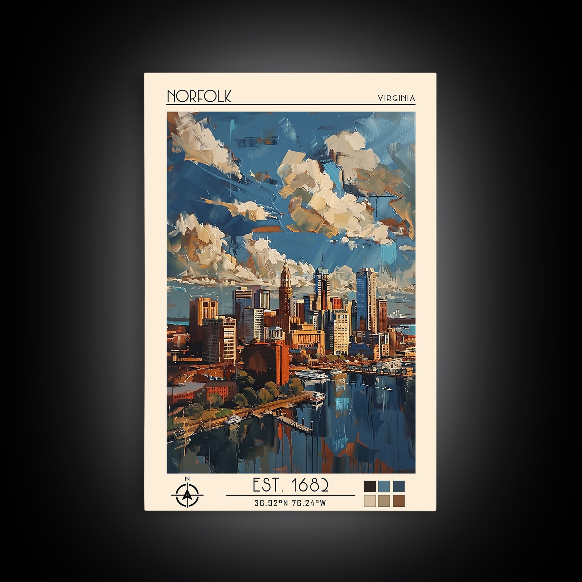 Norfolk Travel Poster, Framed Canvas Print, City Travel Poster, Travel Wall Art, Travel Wall Decor, Modern Wall Decor, City Wall Art