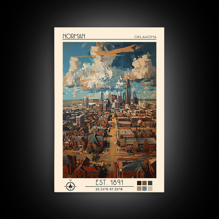 Norman Travel Poster, Framed Canvas Print, Vintage Travel Print, City Wall Art, Vintage Posters, Travel Wall Art, Retro Travel Print