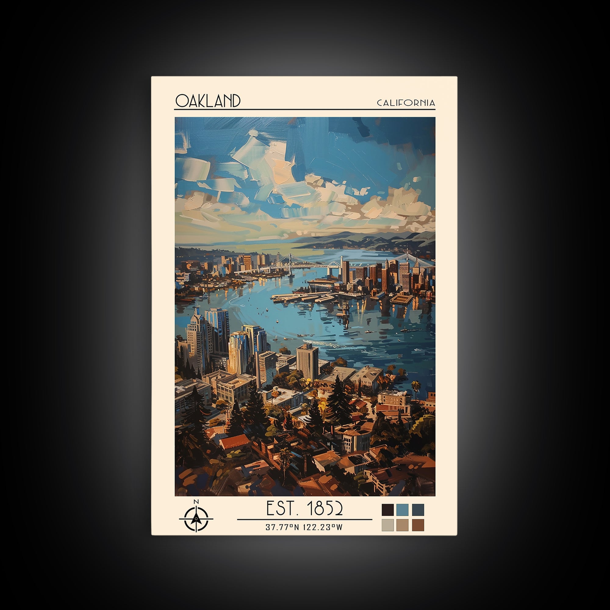 Oakland Travel Poster, Framed Canvas Print, City Art Print, Travel Wall Art, City Illustration, Colorful Wall Art, Home Office Decor