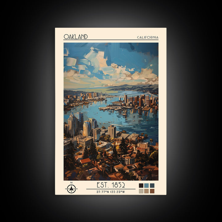 Oakland Travel Poster, Framed Canvas Print, City Art Print, Travel Wall Art, City Illustration, Colorful Wall Art, Home Office Decor