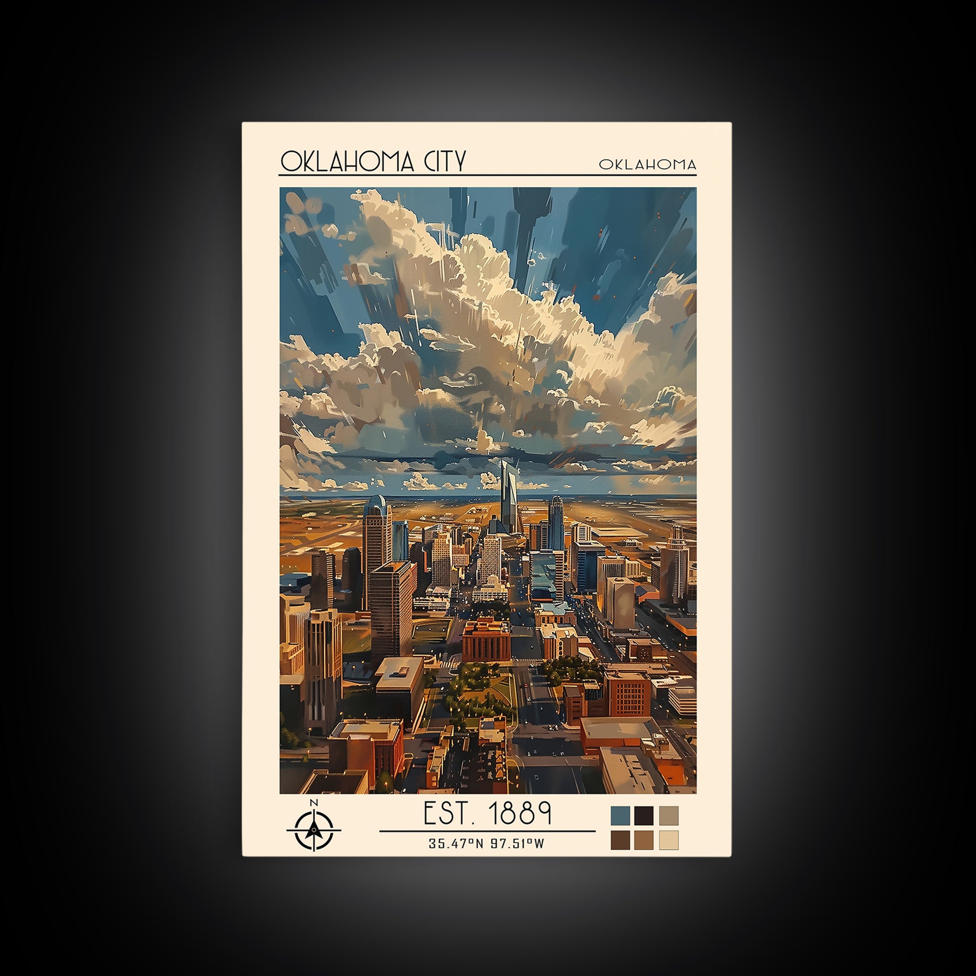 Oklahoma City Travel Poster, Framed Canvas Print, Travel Art Print, Modern Wall Decor, Retro Wall Art, Poster Print, Travel Wall Art