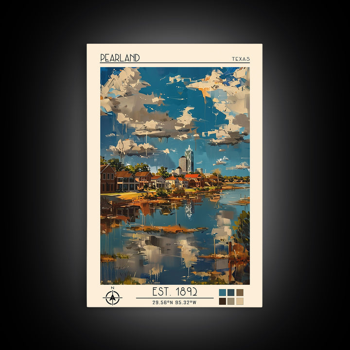Pearland Travel Poster, Framed Canvas Print, City Travel Poster, Vintage City Poster, Vintage Poster, Travel Wall Art, Travel Prints