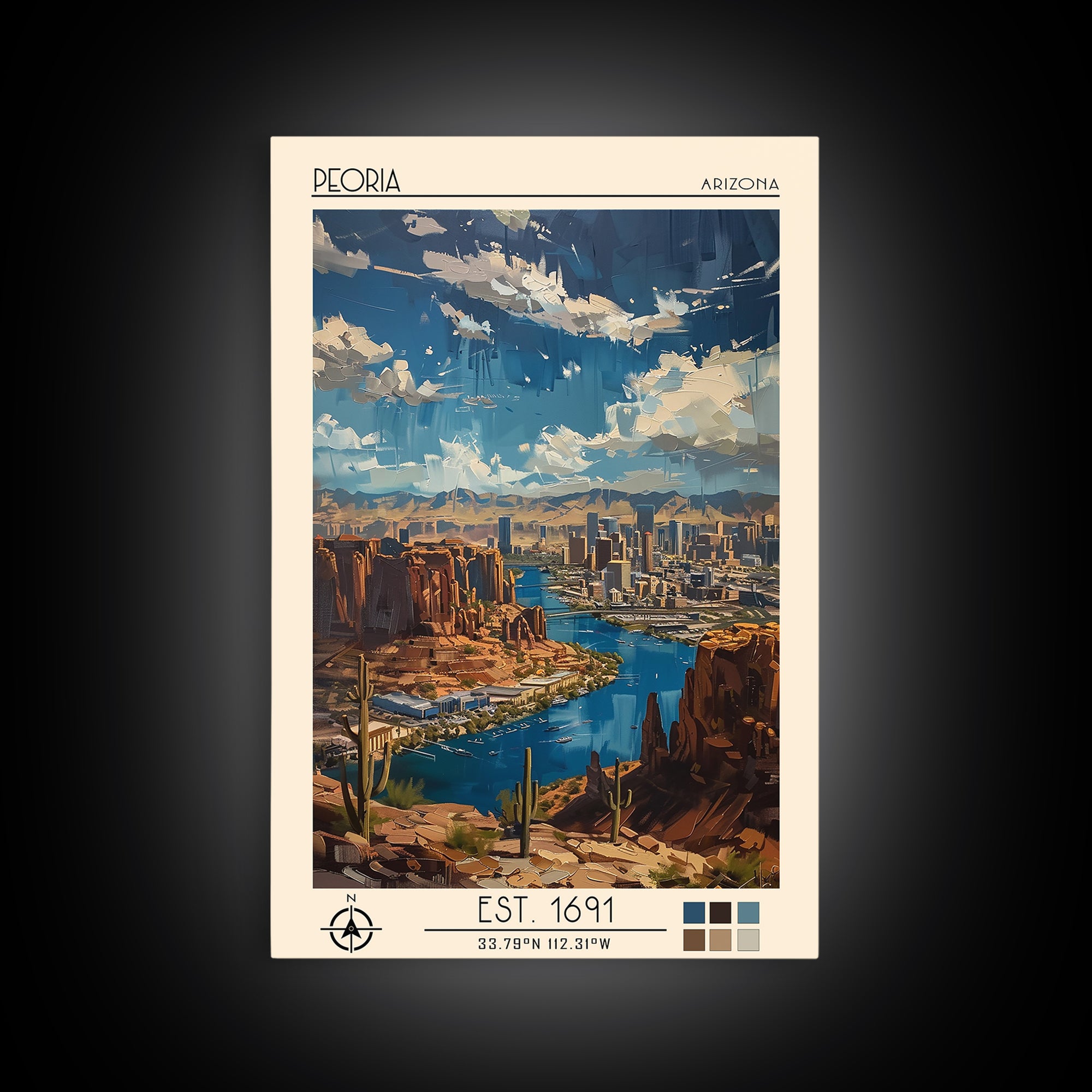 Peoria Travel Poster, Canvas Print, City Travel Poster, Travel Wall Decor, City Wall Art, Mid Century Wall Art, Living Room Wall Art