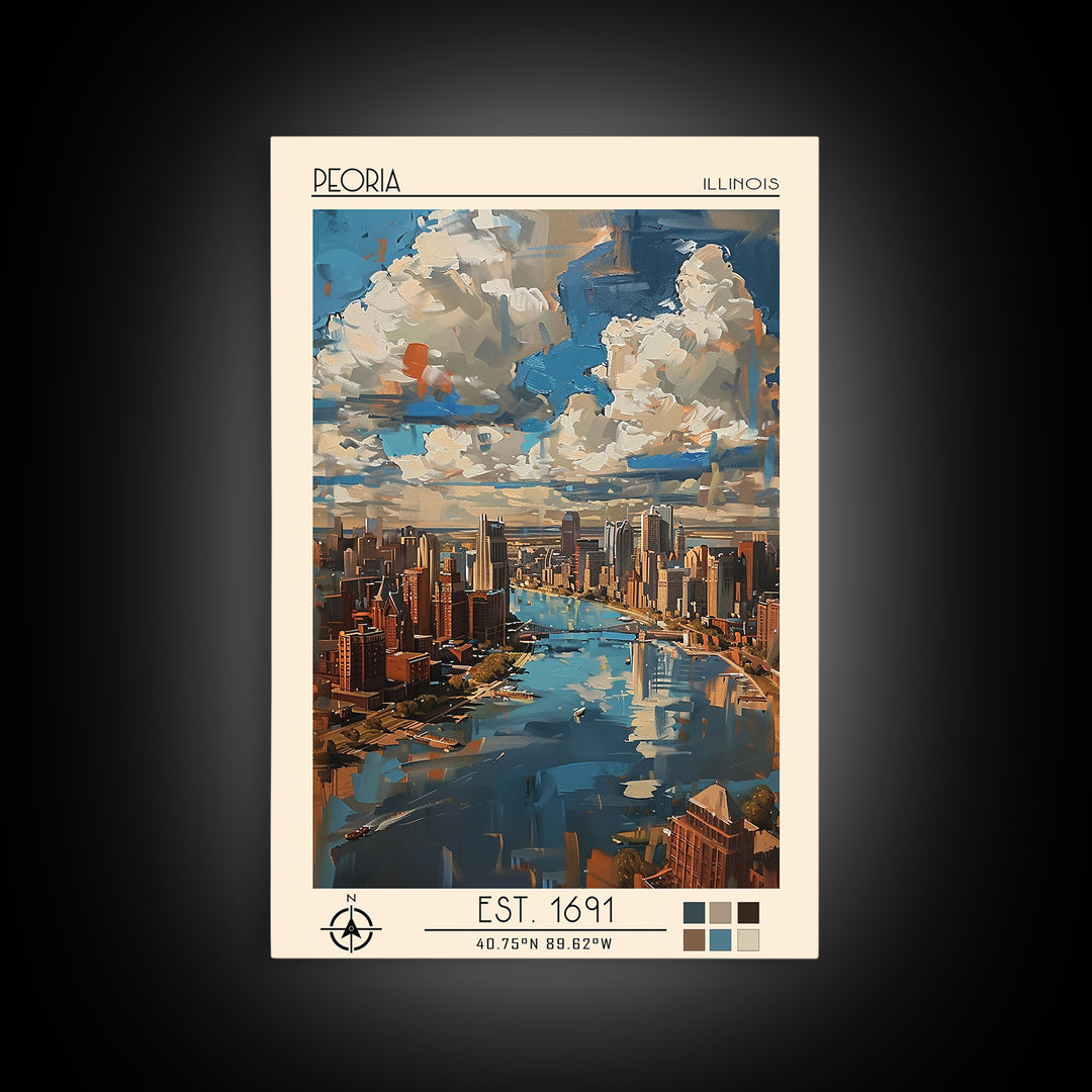 Peoria Illinois Travel Poster, Canvas Print, Vintage Travel Print, City Wall Art, Vintage Poster, Vintage Travel, Vintage Travel Art