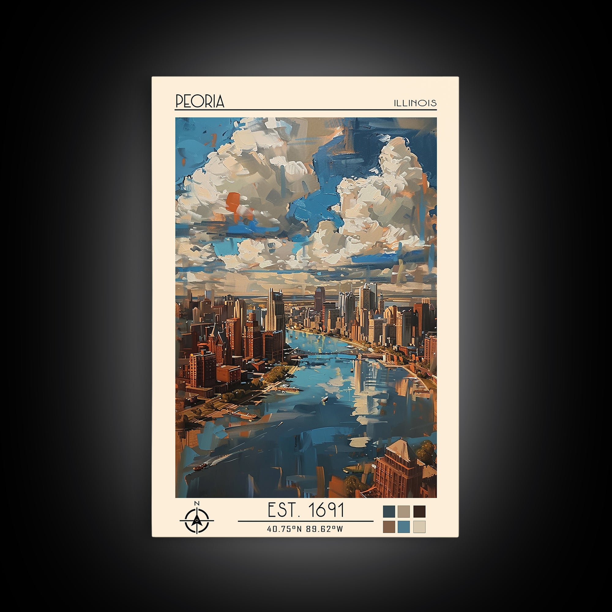 Peoria Illinois Travel Poster, Canvas Print, Vintage Travel Print, City Wall Art, Vintage Poster, Vintage Travel, Vintage Travel Art
