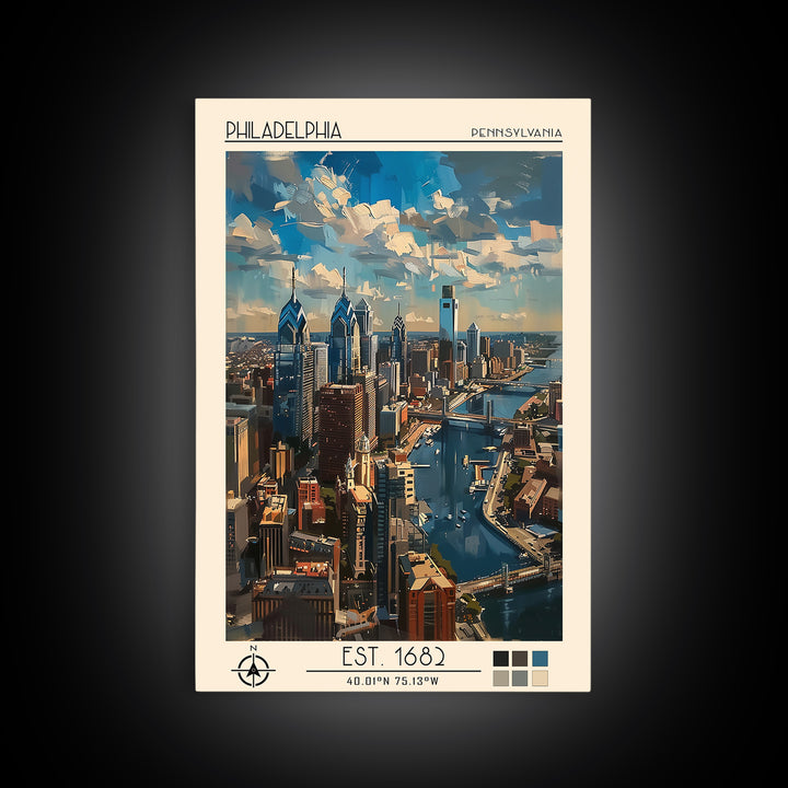 Philadelphia Travel Poster, Framed Canvas Print, City Art Print, Travel Wall Art, City Illustration, Modern Wall Decor, Poster Print