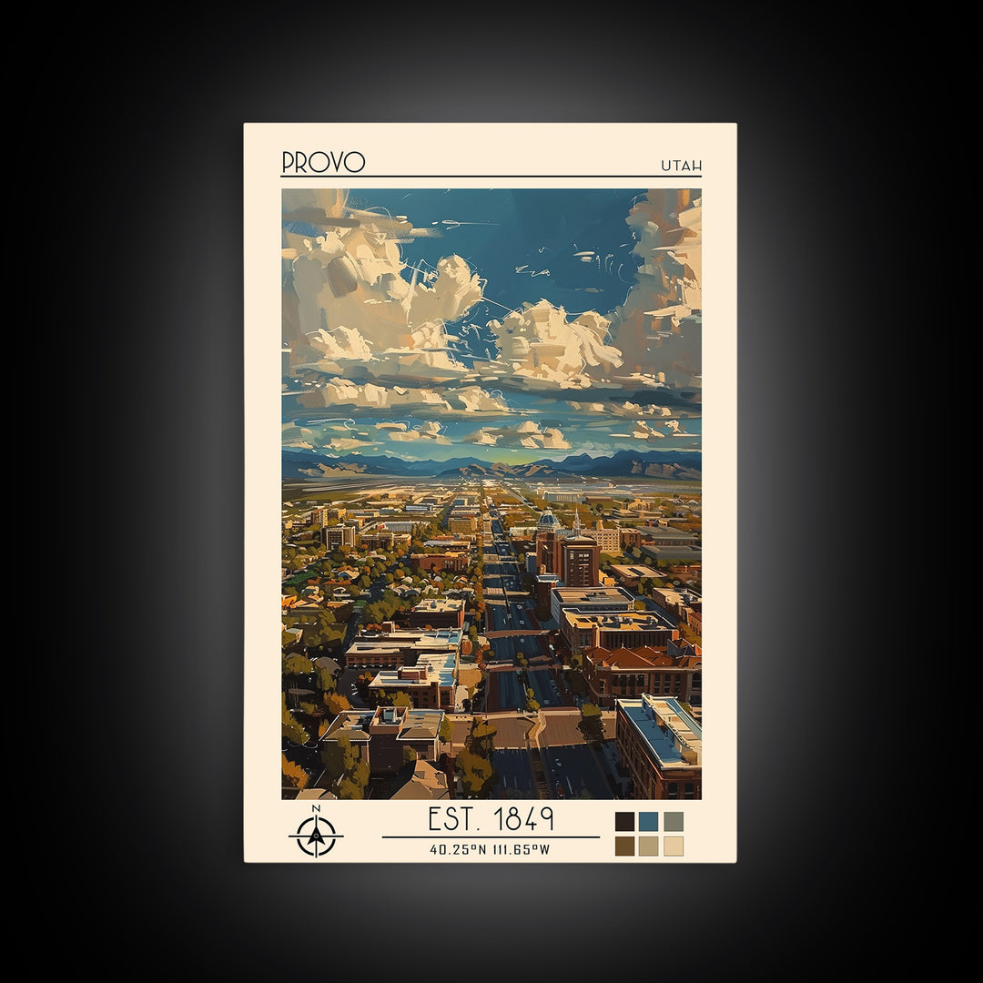 Provo Travel Poster, Canvas Print, Travel Prints, Landscape Art, Modern Wall Decor, City Wall Art, City Illustration, Retro Wall Art