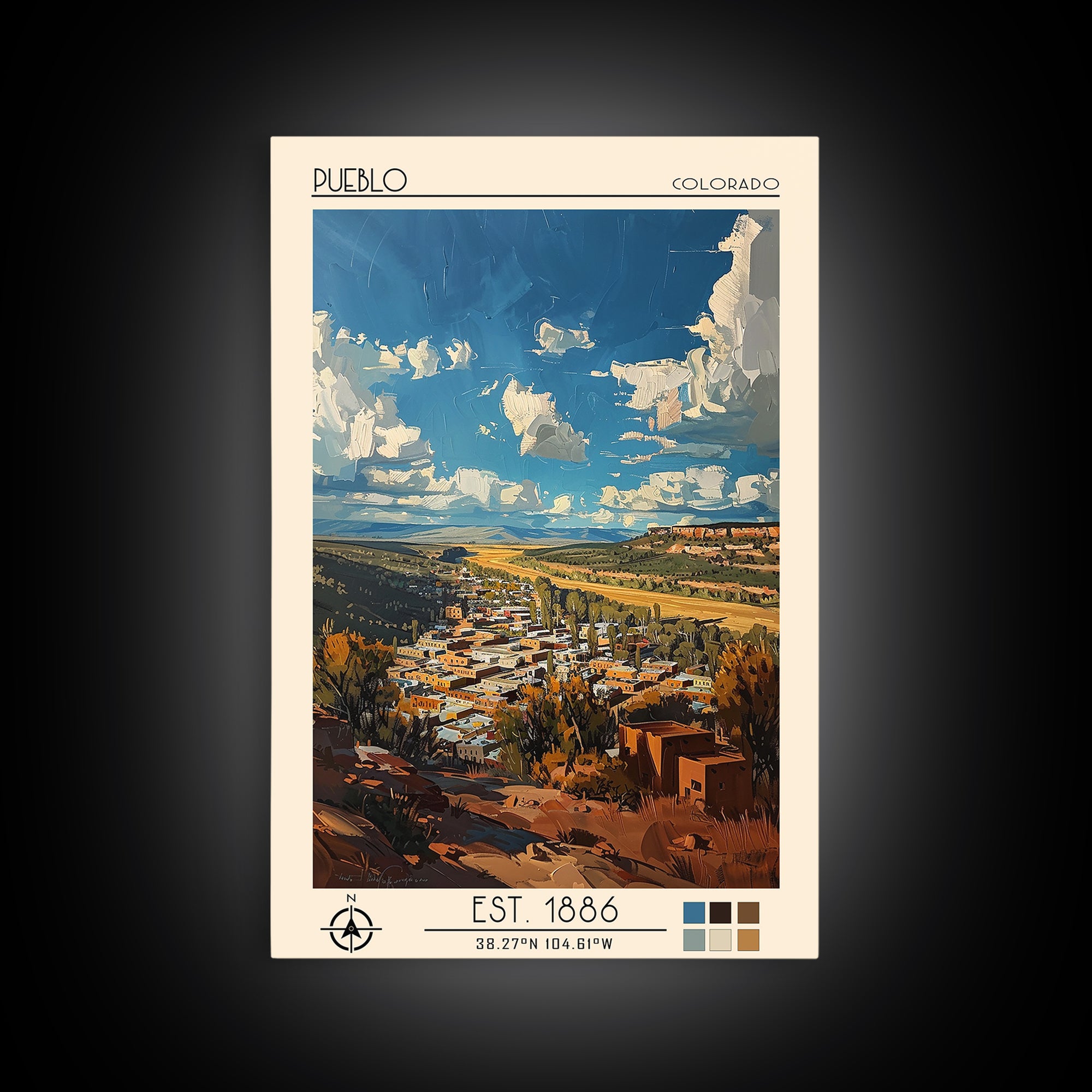 Pueblo Travel Poster, Framed Canvas Print, City Art Print, Travel Wall Art, Vintage Posters, Retro Wall Art, Wall Art, Landscape Art