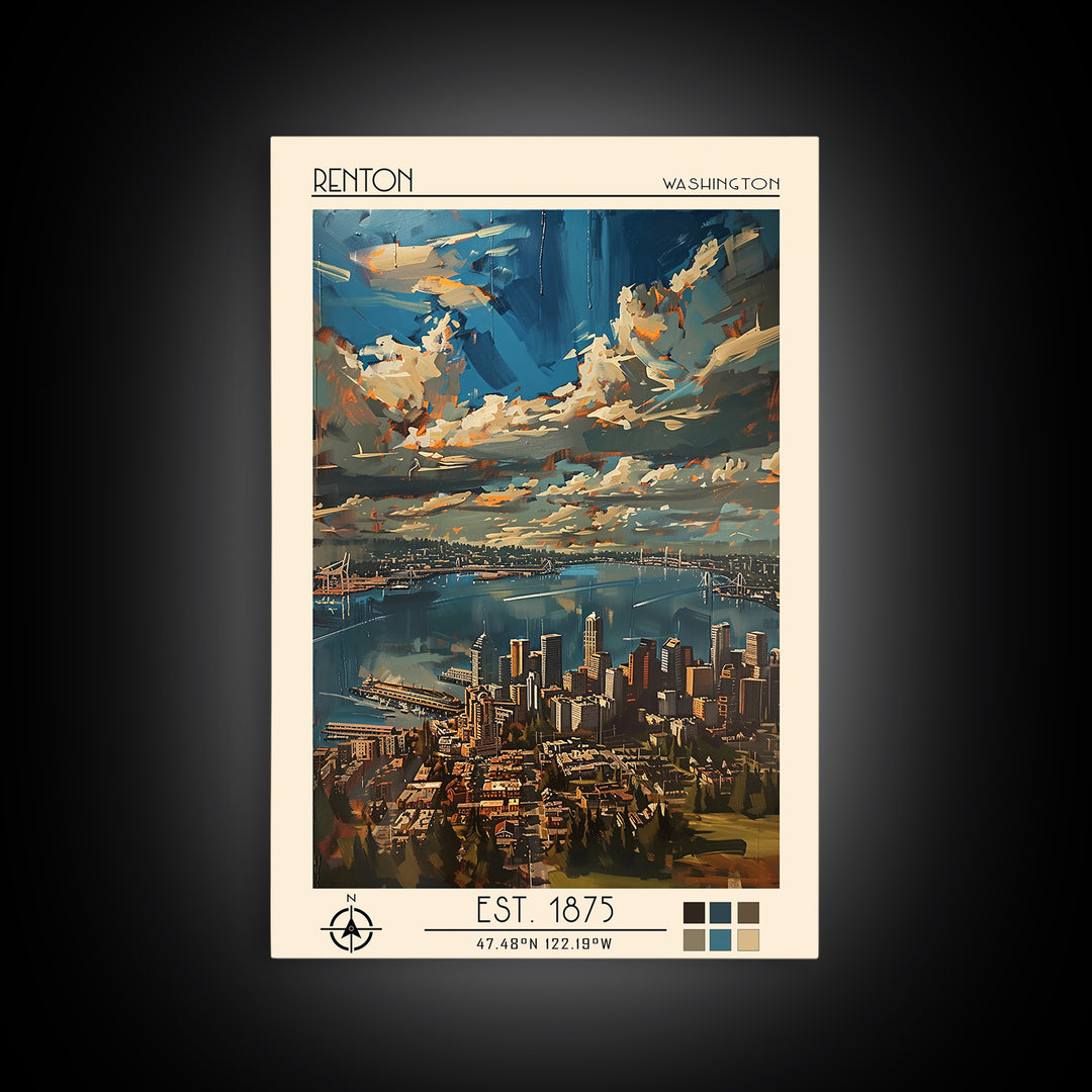 Renton Travel Poster, Canvas Print, City Art Print, Travel Wall Art, Fine Art Print, Landscape Art, Retro Wall Art, Gallery Wall Set