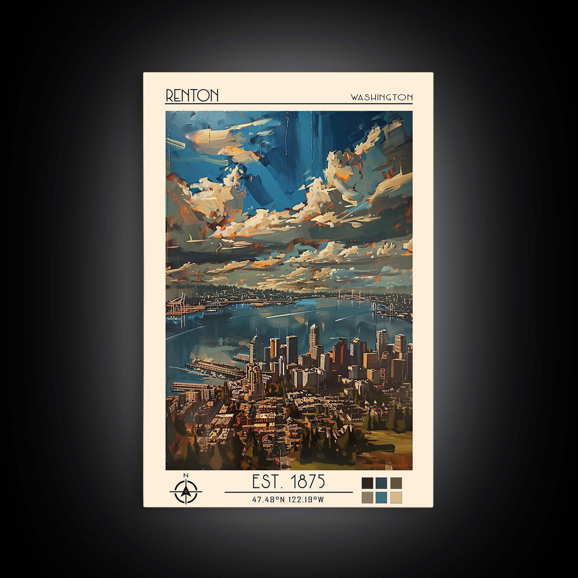 Renton Travel Poster, Canvas Print, City Art Print, Travel Wall Art, Fine Art Print, Landscape Art, Retro Wall Art, Gallery Wall Set