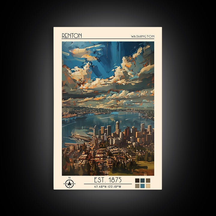 Renton Travel Poster, Canvas Print, City Art Print, Travel Wall Art, Fine Art Print, Landscape Art, Retro Wall Art, Gallery Wall Set