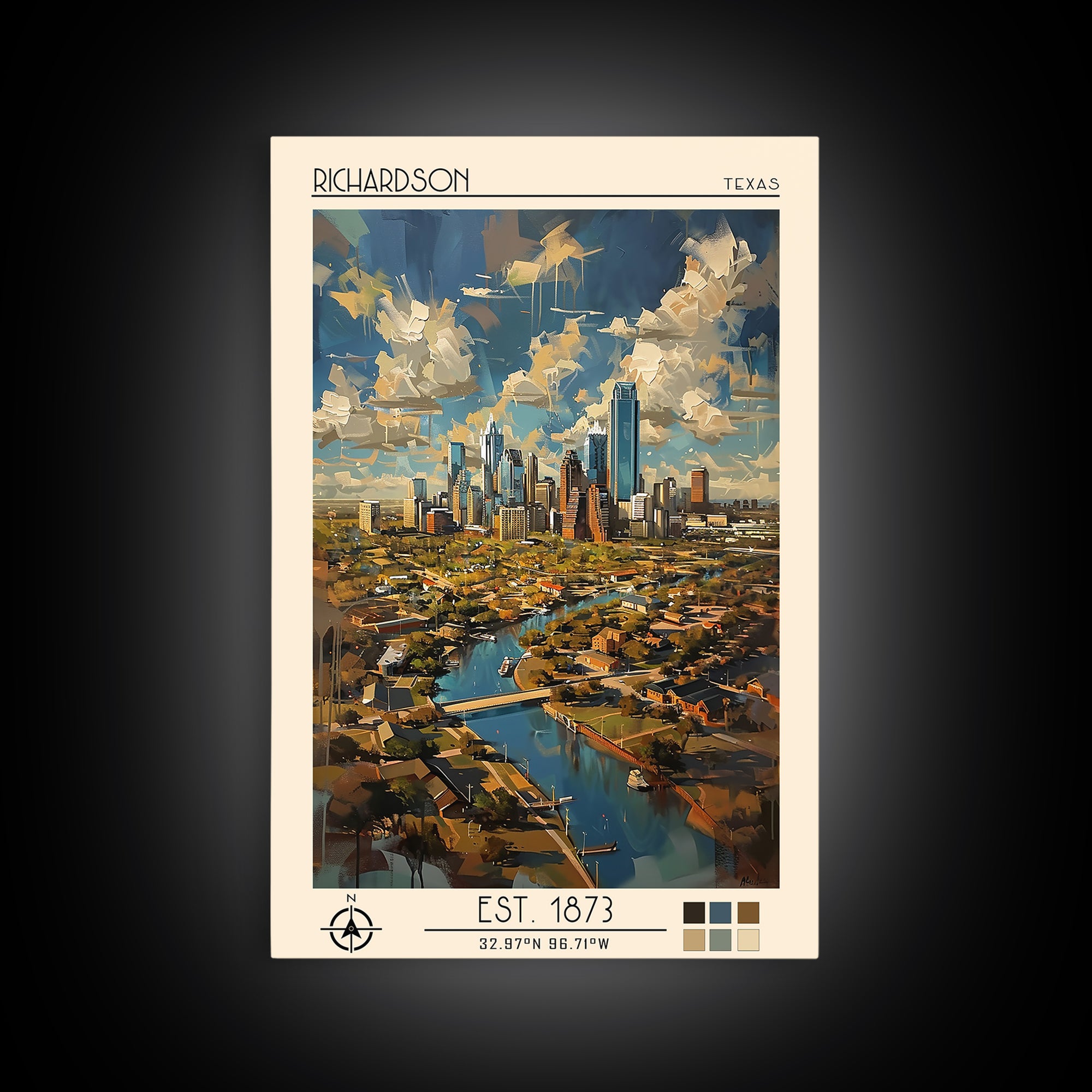 Richardson Travel Poster, Canvas Print, City Travel Poster, Vintage City Poster, Travel Art Print, Fine Art Print, Minimalist Poster