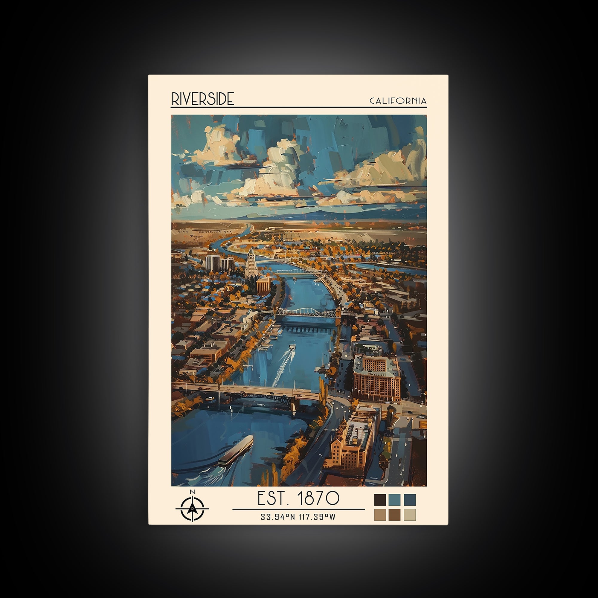 Riverside Travel Poster, Canvas Print, Travel Wall Decor, Minimalist Poster, Home Decor, City Wall Art, Art Print, Home Office Decor