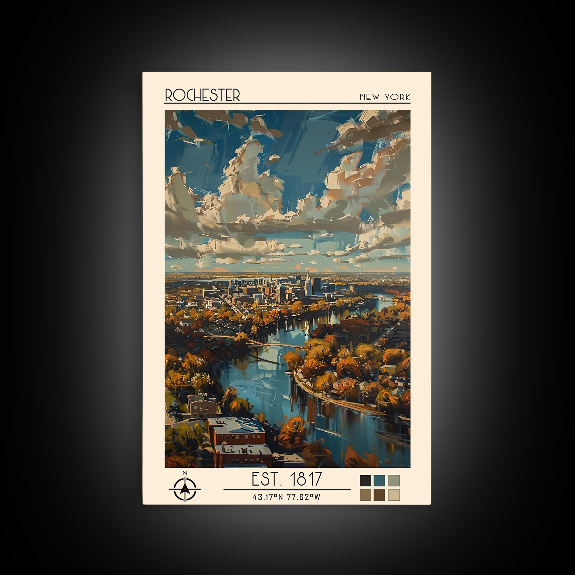 Rochester Travel Poster, Canvas Print, City Travel Poster, Vintage City Poster, Travel Art Print, Wanderlust Gift, City Illustration