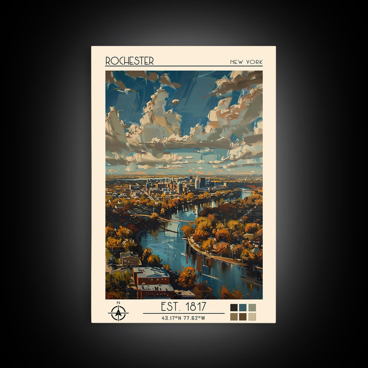 Rochester Travel Poster, Canvas Print, City Travel Poster, Vintage City Poster, Travel Art Print, Wanderlust Gift, City Illustration