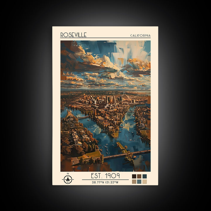 Roseville Travel Poster, Canvas Print, City Art Print, Travel Wall Art, Mid Century Wall Art, Travel Posters, Wall Art, Travel Print