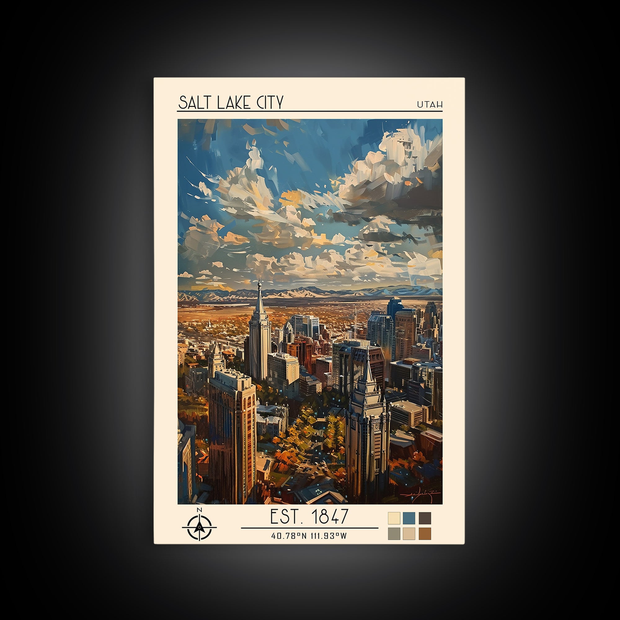 Salt Lake City Travel Poster, Framed Canvas Print, Retro Travel Poster, City Wall Art, Travel Art Print, Travel Wall Decor, Wall Art
