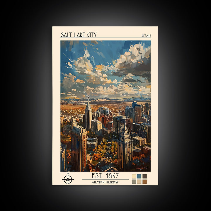 Salt Lake City Travel Poster, Framed Canvas Print, Retro Travel Poster, City Wall Art, Travel Art Print, Travel Wall Decor, Wall Art