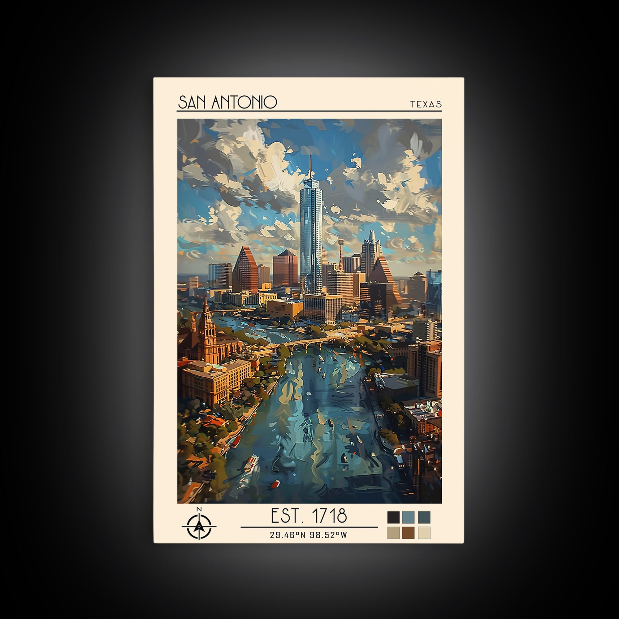 San Antonio Travel Poster, Framed Canvas Print, Travel Wall Decor, Minimalist Poster, Retro Travel Print, Home Decor, Retro Wall Art