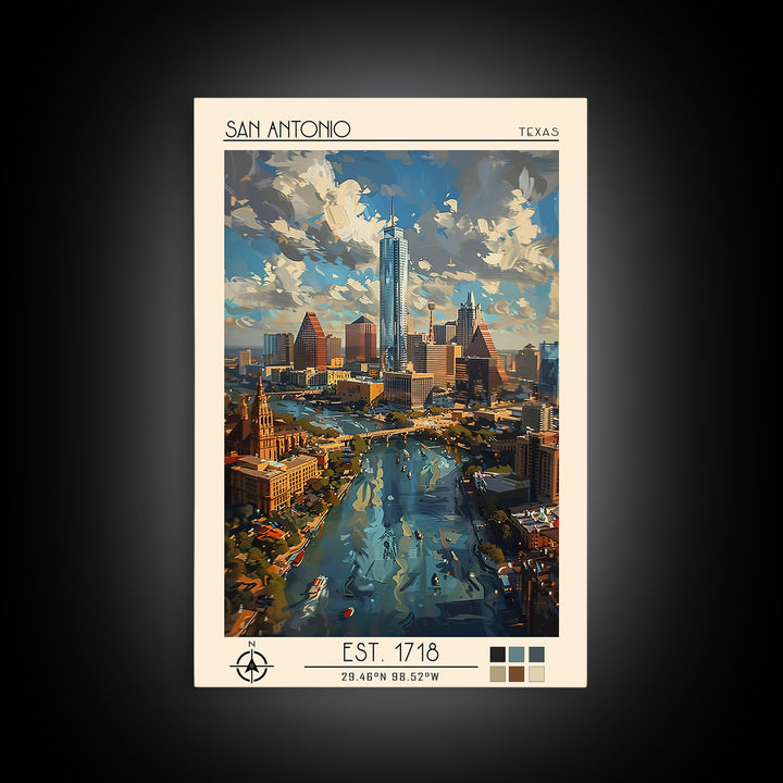 San Antonio Travel Poster, Framed Canvas Print, Travel Wall Decor, Minimalist Poster, Retro Travel Print, Home Decor, Retro Wall Art