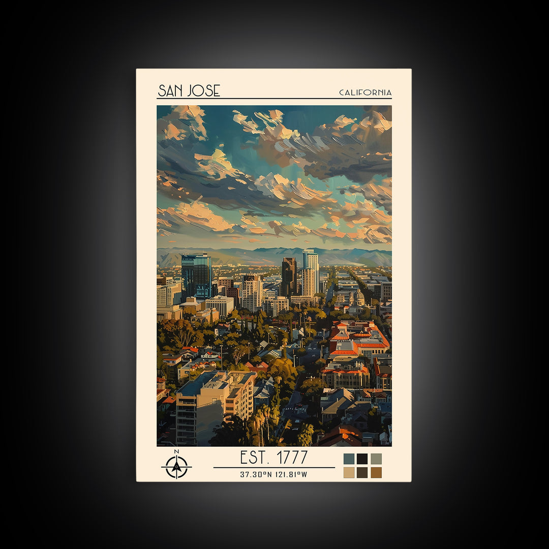 San Jose Travel Poster, Canvas Print, Retro Travel Poster, City Wall Art, Retro Wall Art, Vintage Travel Print, Living Room Wall Art