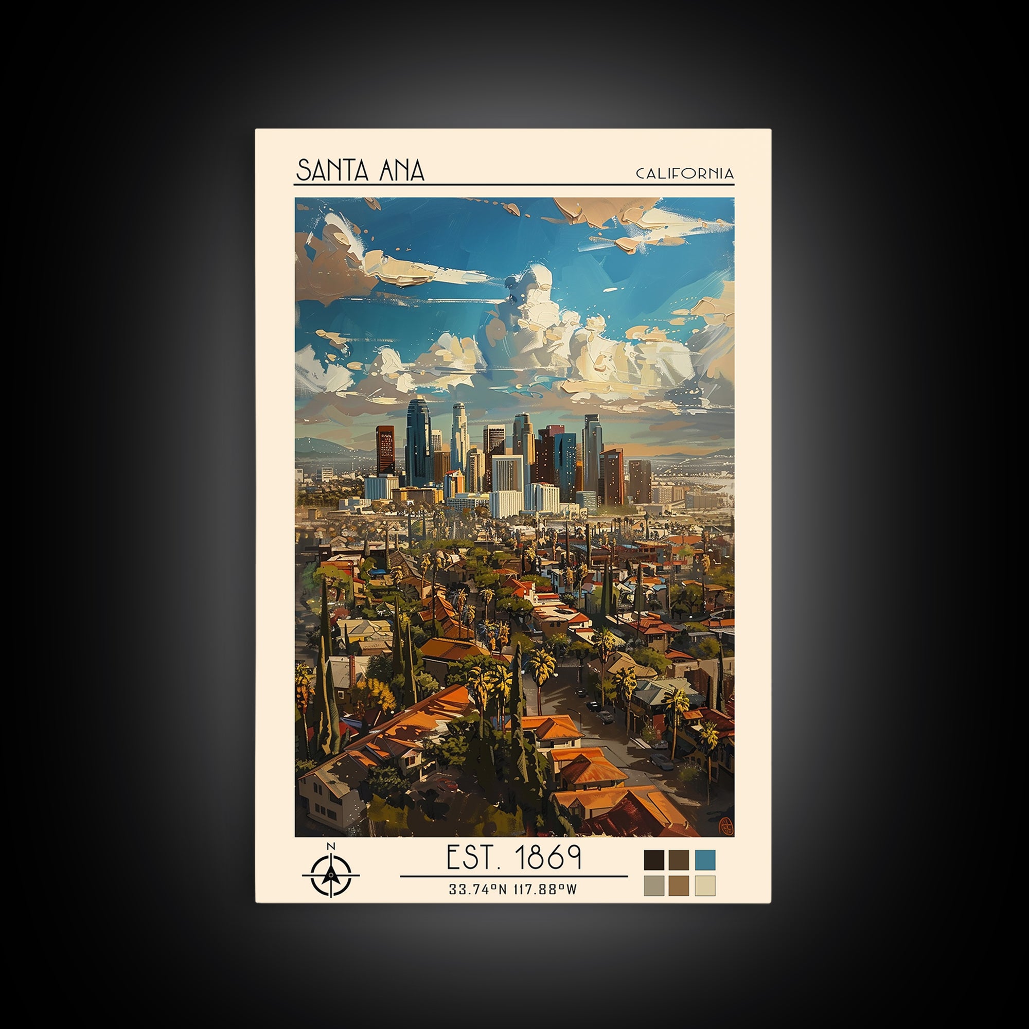 Santa Ana Travel Poster, Framed Canvas Print, City Art Print, Travel Wall Art, Wanderlust Gift, Vintage Travel Print, Vintage Poster