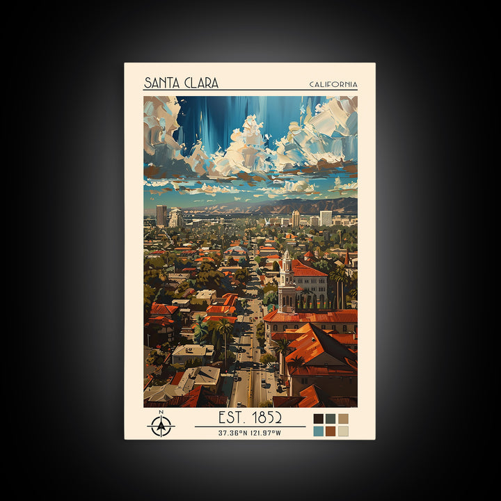 Santa Clara Travel Poster, Framed Canvas Print, Retro Wall Art, Travel Print, Modern Wall Decor, Retro Travel Poster, Travel Posters