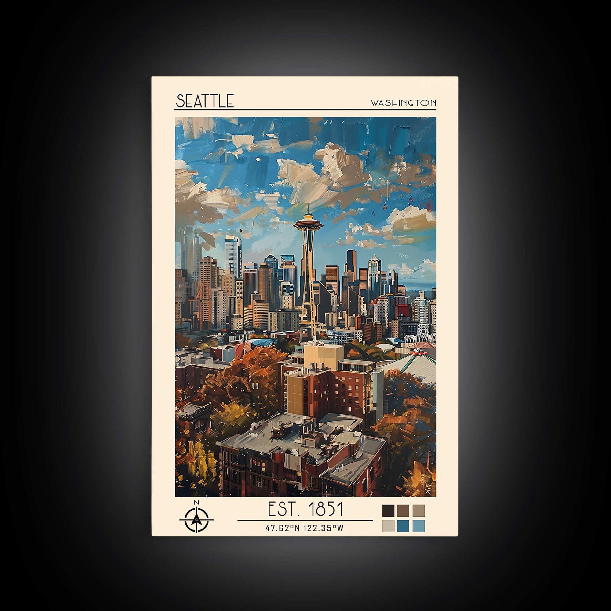 Seattle Travel Poster, Canvas Print, City Art Print, Travel Wall Art, Retro Travel Poster, Wanderlust Gift, Home Decor, Travel Decor