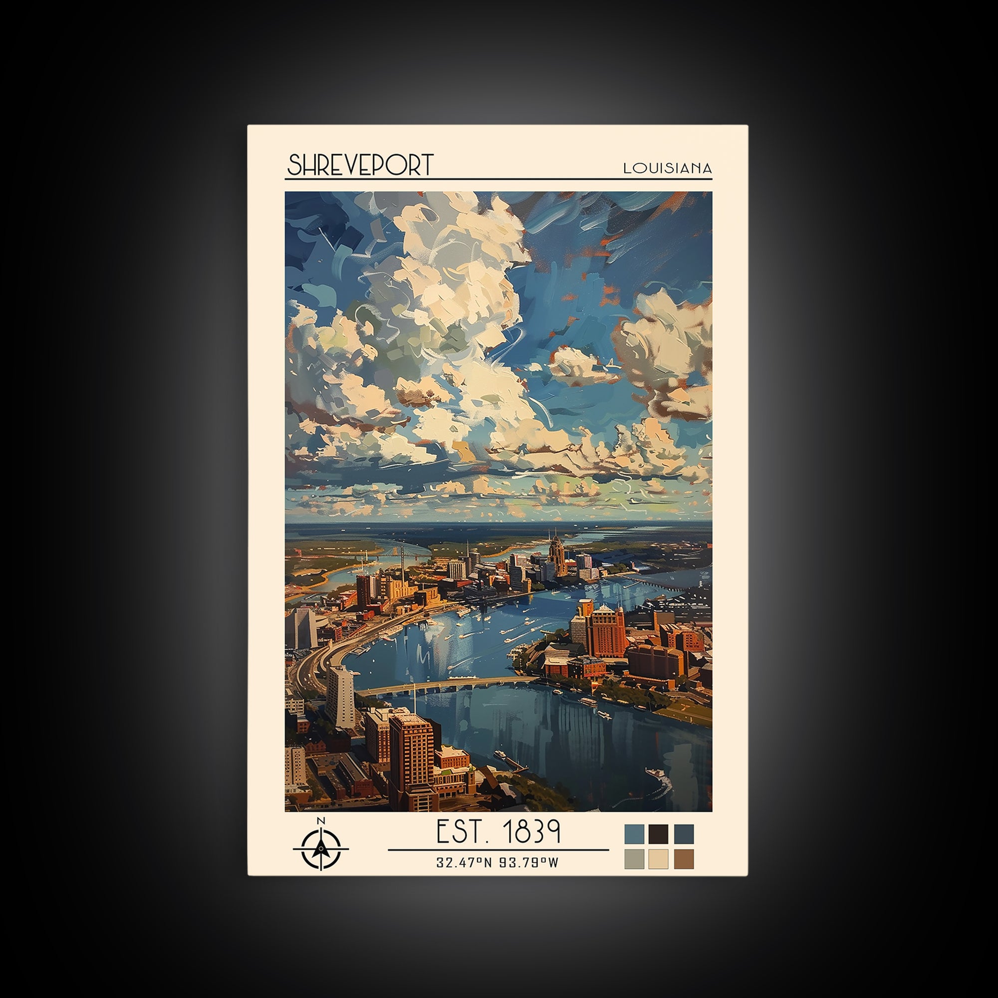 Shreveport Travel Poster, Framed Canvas Print, Travel Wall Art, City Wall Art, Retro Travel Print, Poster Print, Vintage City Poster