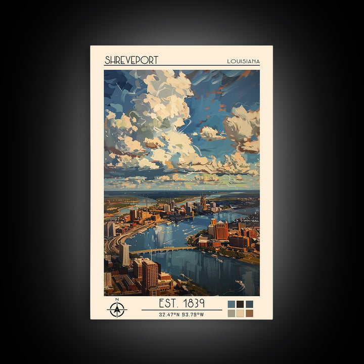 Shreveport Travel Poster, Framed Canvas Print, Travel Wall Art, City Wall Art, Retro Travel Print, Poster Print, Vintage City Poster