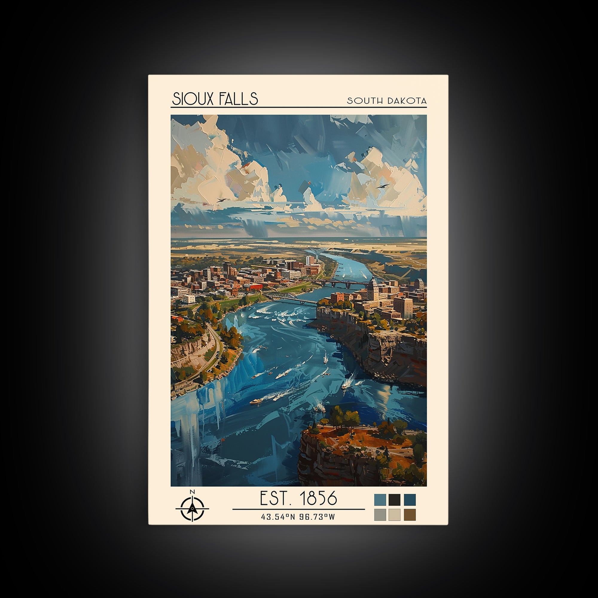Sioux Falls Travel Poster, Framed Canvas Print, City Travel Poster, Travel Wall Decor, Travel Decor, Wanderlust Gift, Retro Wall Art