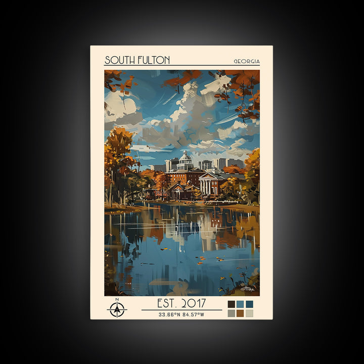 South Fulton Travel Poster, Framed Canvas Print, Retro Travel Poster, City Wall Art, Retro Travel Print, Wanderlust Gift, Poster Art