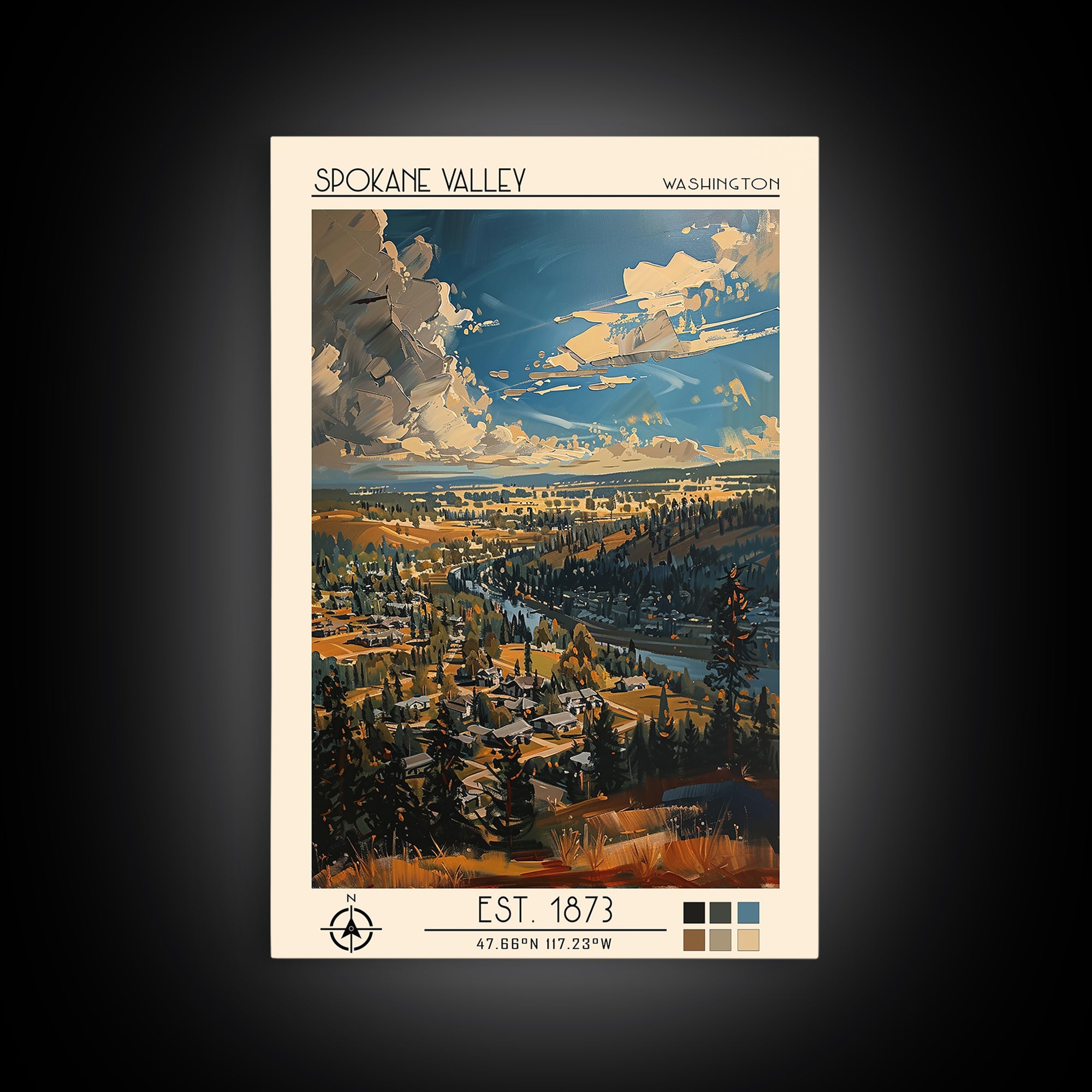 Spokane Valley Travel Poster, Framed Canvas Print, Poster Print, Travel Wall Art, Landscape Art, Vintage Travel Art, Vintage Posters