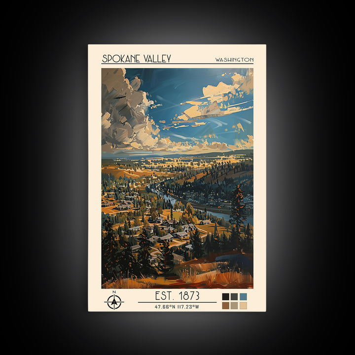 Spokane Valley Travel Poster, Framed Canvas Print, Poster Print, Travel Wall Art, Landscape Art, Vintage Travel Art, Vintage Posters
