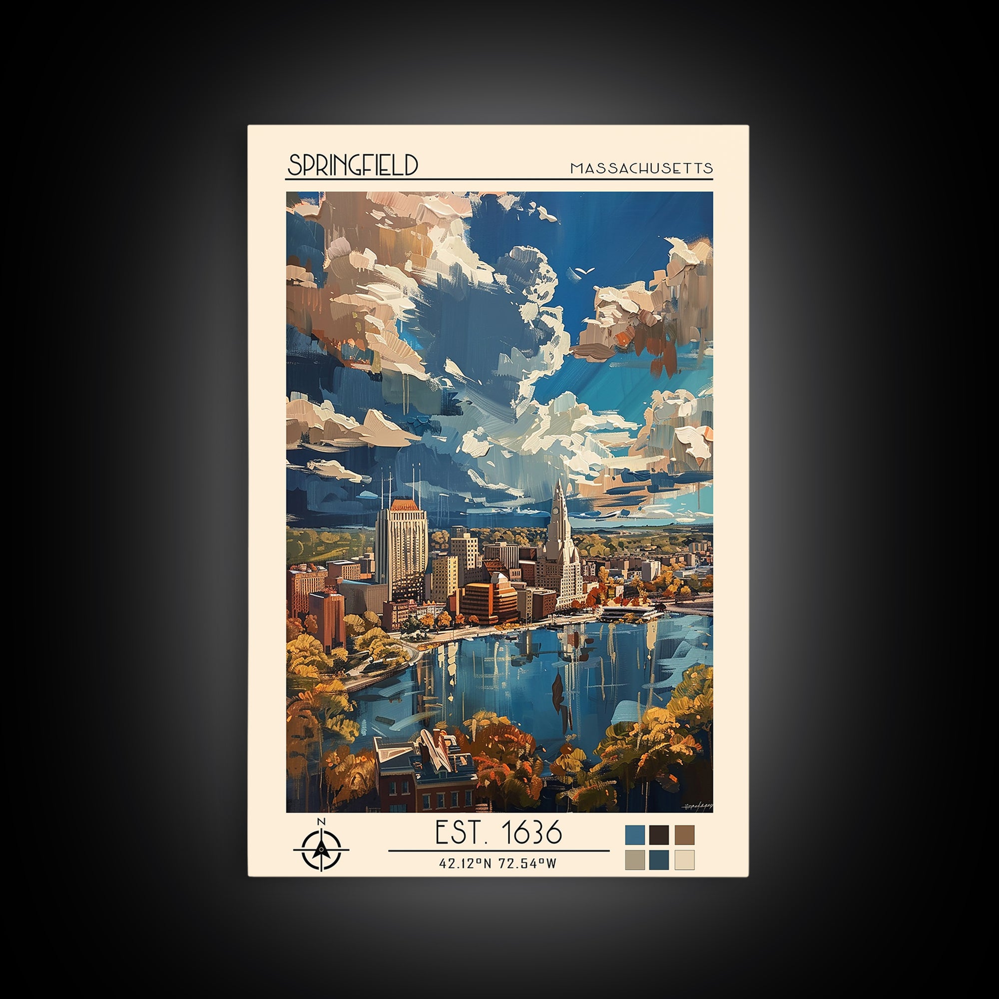 Springfield Travel Poster, Framed Canvas Print, Retro Travel Poster, City Wall Art, Fine Art Print, Travel Wall Decor, Landscape Art