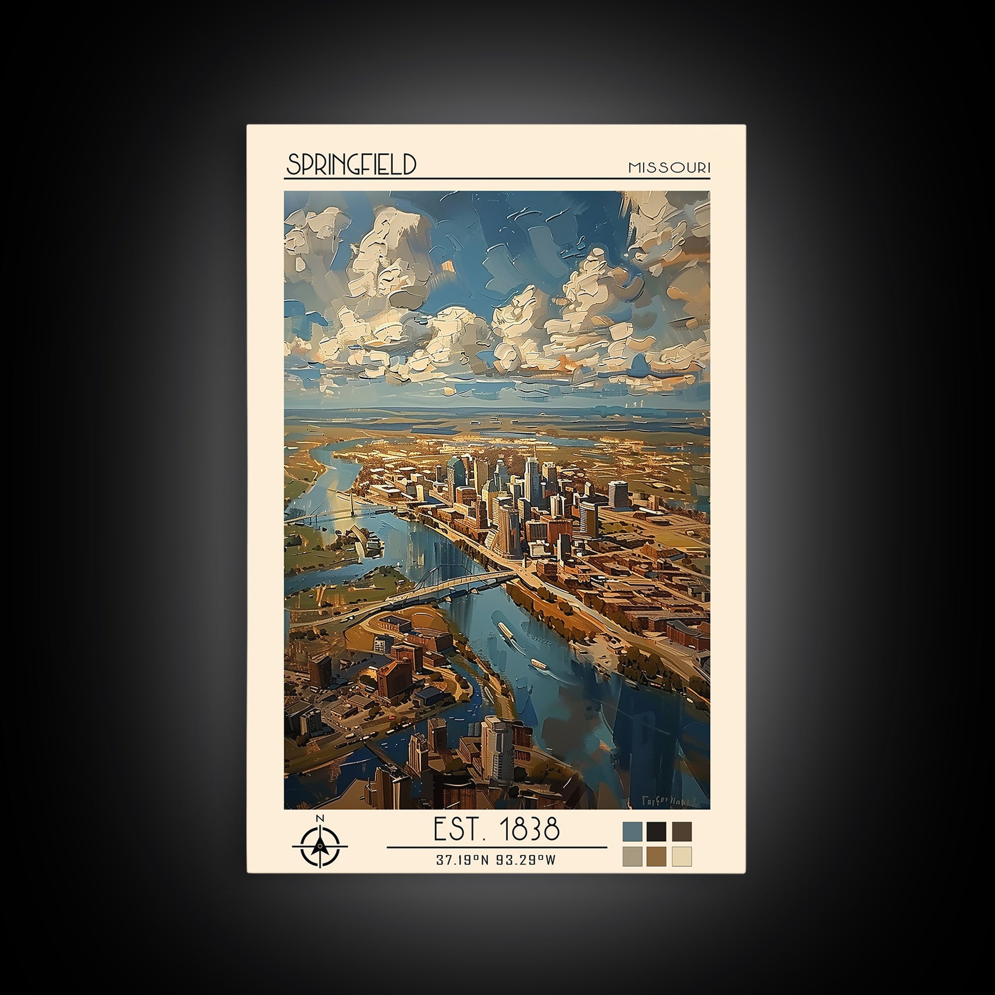 Springfield Missouri Travel Poster, Framed Canvas Print, Vintage Travel Print, City Wall Art, City Illustration, Retro Travel Poster