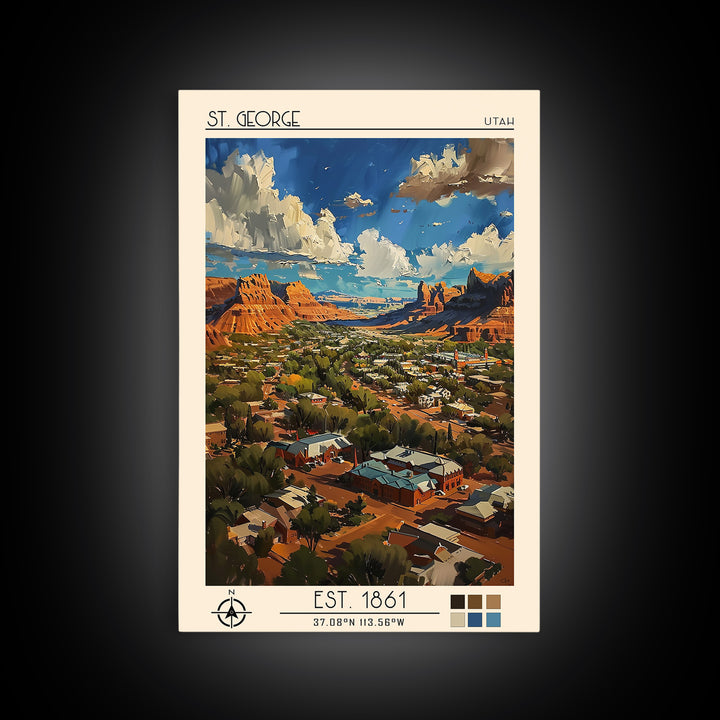 St George Travel Poster, Framed Canvas Print, City Travel Poster, Travel Wall Decor, Travel Print, City Art Print, City Illustration