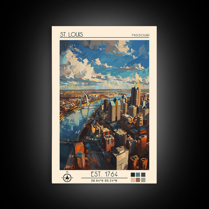St Louis Travel Poster, Framed Canvas Print, Vintage Travel Print, City Wall Art, Minimalist Poster, City Illustration, Travel Print