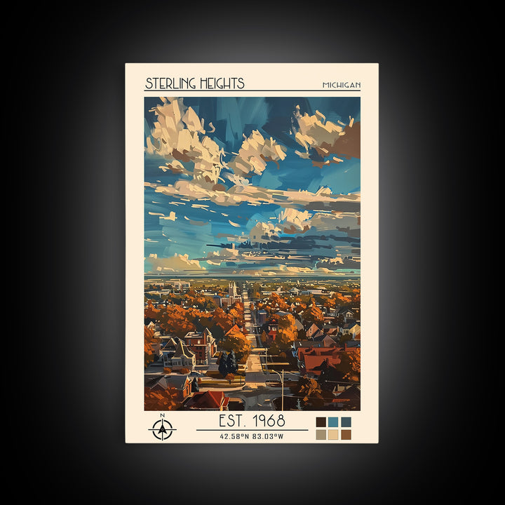 Sterling Heights Travel Poster, Framed Canvas Print, Travel Prints, Landscape Art, Travel Print, Travel Posters, Vintage City Poster