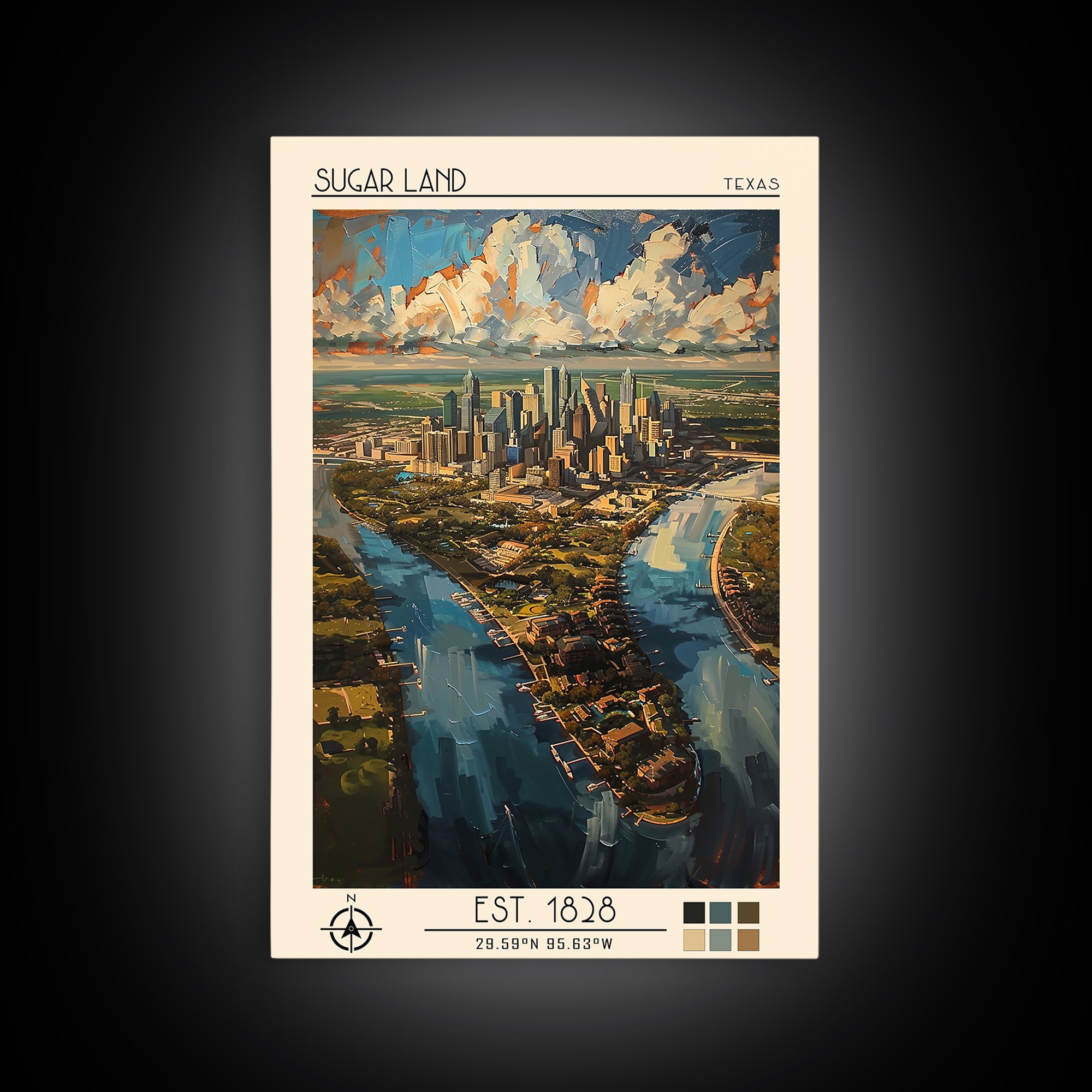 Sugar Land Travel Poster, Canvas Print, City Travel Poster, Travel Wall Decor, Art Print, Landscape Art, Travel Wall Art, Poster Art