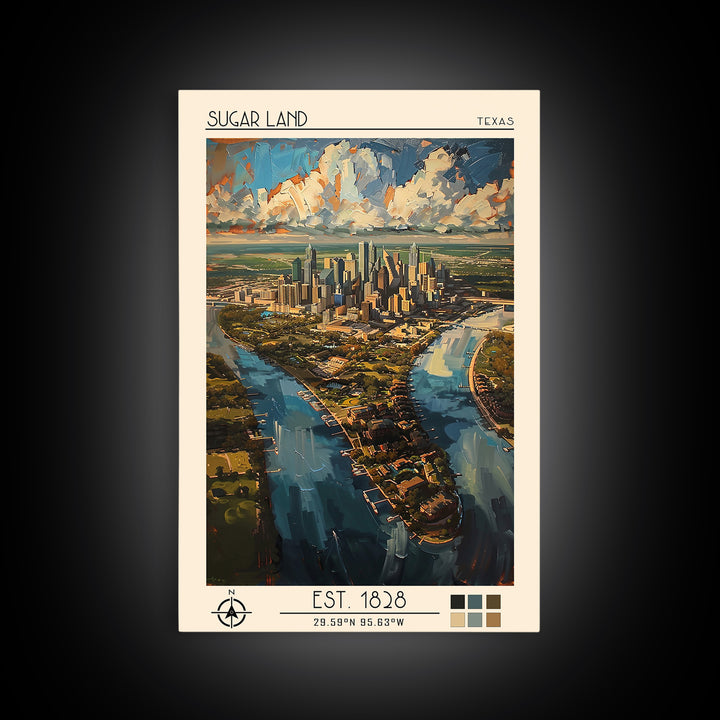 Sugar Land Travel Poster, Canvas Print, City Travel Poster, Travel Wall Decor, Art Print, Landscape Art, Travel Wall Art, Poster Art