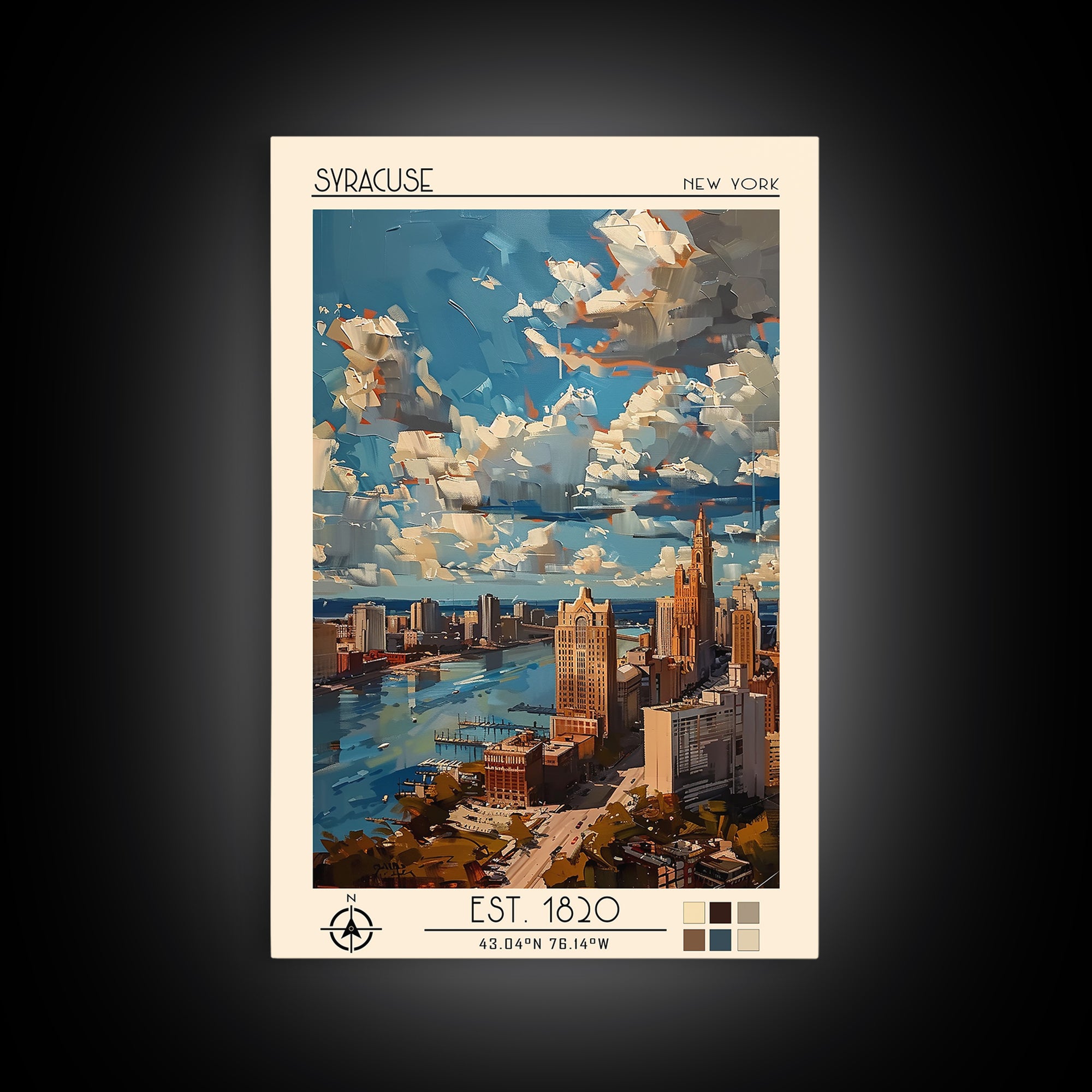 Syracuse Travel Poster, Framed Canvas Print, Vintage Travel Print, City Wall Art, Travel Print, Vintage Travel, Living Room Wall Art