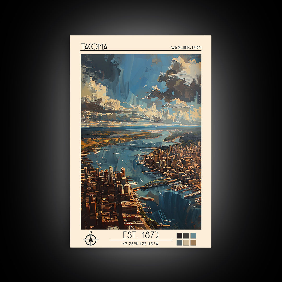 Tacoma Travel Poster, Framed Canvas Print, Vintage Travel Print, City Wall Art, Living Room Wall Art, Travel Print, Travel Art Print