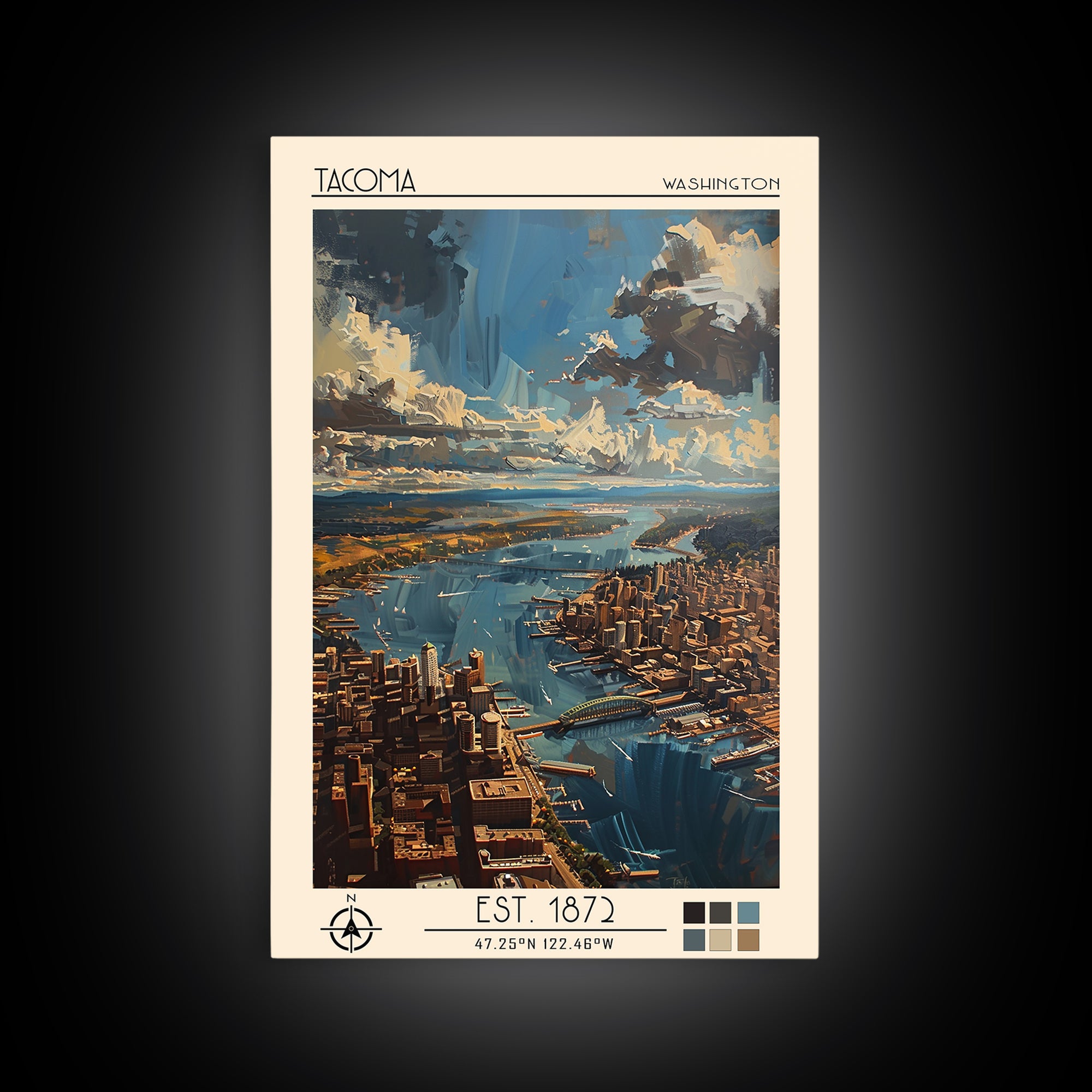 Tacoma Travel Poster, Framed Canvas Print, Vintage Travel Print, City Wall Art, Living Room Wall Art, Travel Print, Travel Art Print