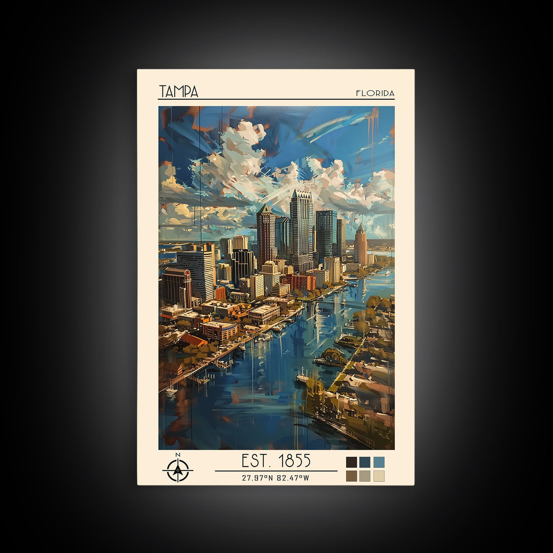 Tampa Travel Poster, Canvas Print, City Travel Poster, Vintage City Poster, Living Room Wall Art, City Art Print, Vintage Travel Art