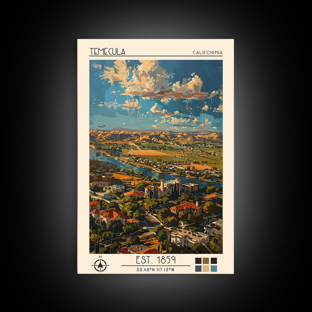 Temecula Travel Poster, Framed Canvas Print, Vintage Travel Print, City Wall Art, Poster Art, Vintage Travel Art, Retro Travel Print