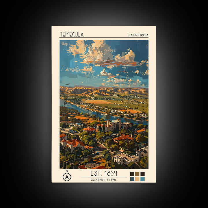 Temecula Travel Poster, Framed Canvas Print, Vintage Travel Print, City Wall Art, Poster Art, Vintage Travel Art, Retro Travel Print