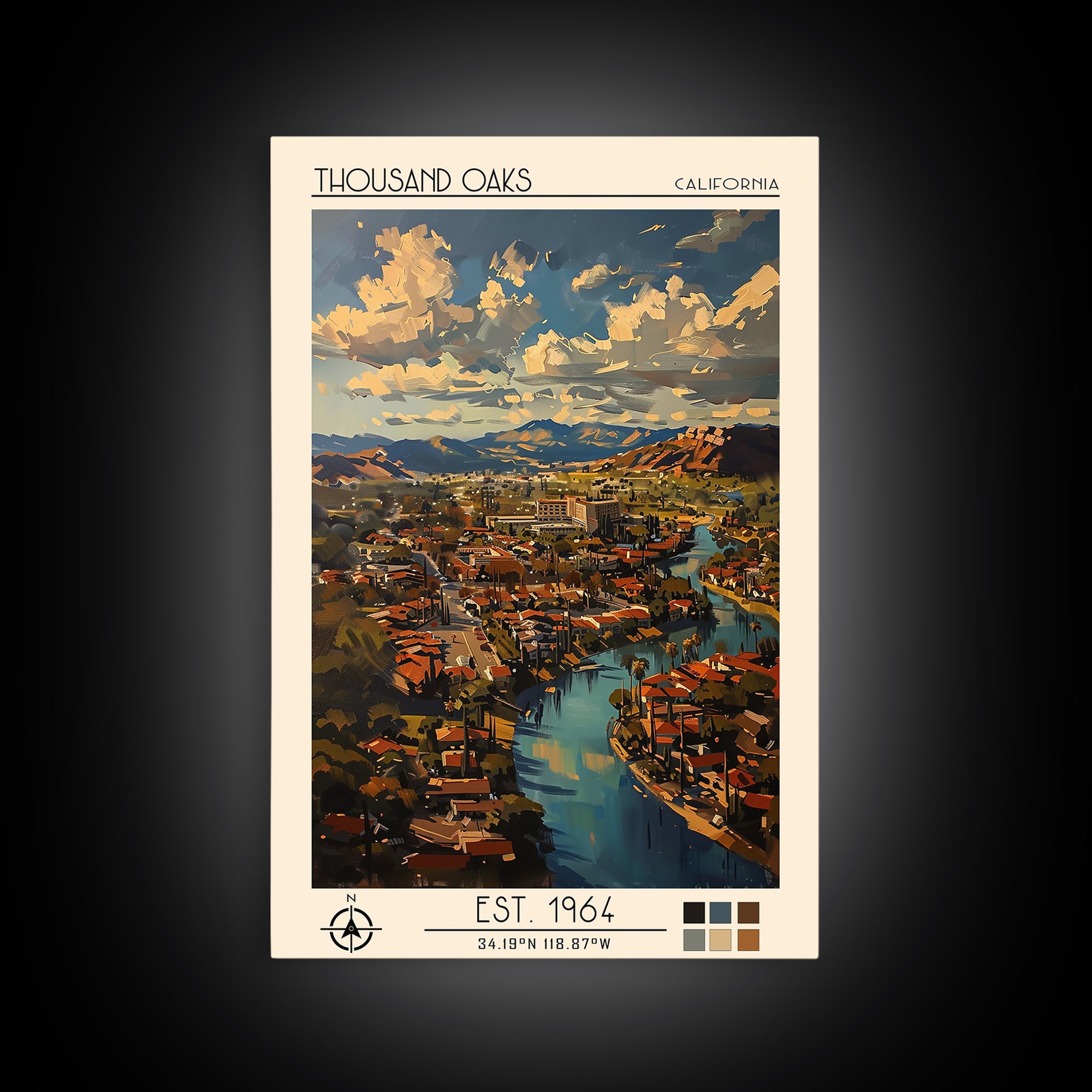 Thousand Oaks Travel Poster, Framed Canvas Print, City Travel Poster, Travel Wall Art, Landscape Art, Travel Posters, Vintage Poster